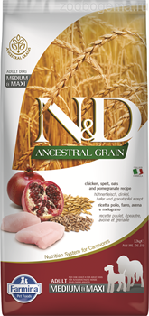 N&D ANCESTRAL GRAIN DOG CHICKEN, SPELT, OATS AND POMEGRANATE MEDIUM & MAXI 12KG - фото 4743