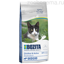 Bozita Outdoor&Active, сухой корм для растущих взрослых активных кошек с лосем 2 кг - фото 4768