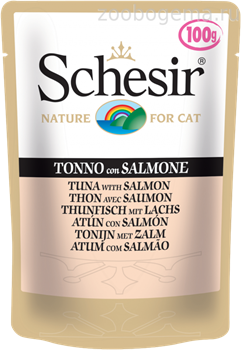 "Schesir" консервы для кошек Тунец с Лососем 100 гр, пауч - фото 5298