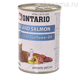 Консервы для кошек говядина и лосось ONTARIO konzerva Beef, Salmon, Sunflower Oil, 400  гр - фото 6461