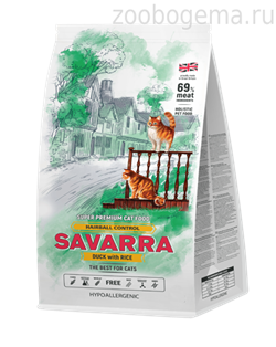 SAVARRA  Adult Cat Hairball Сухой корм для взрослых кошек, препятствующий образованию комочков шерсти в желудке 400г Утка/рис - фото 7092