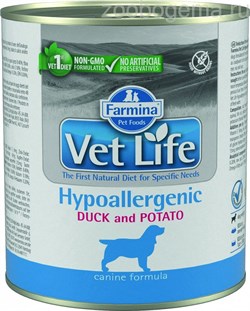 Vet Life Dog Hypoallergenic с уткой и картофелем диетический влажный корм для собак с пищевой аллергией 300 гр - фото 7518