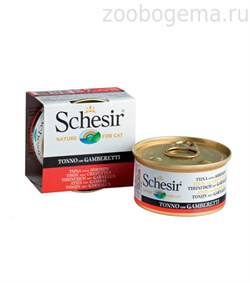 "Schesir" консервы для кошек ТУНЕЦ+КРЕВЕТКИ 85 гр - фото 8672