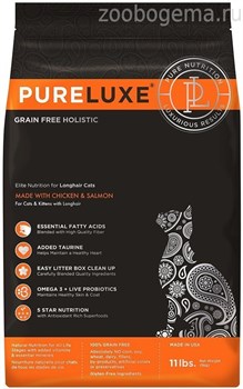 PureLuxe для длинношерстных кошек с курицей и лососем, 1,5 кг - фото 8704