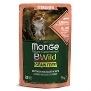 Monge Cat BWild Grain Free паучи из лосося с креветками и овощами для стерилизованных кошек 85 гр