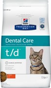 Hill's PD t/d Dental Care Сухой диетический корм для кошек  при заболеваниях полости рта, с курицей 1,5 кг