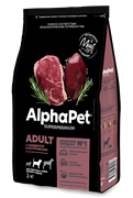 ALPHAPET Сухой полнорационный корм с говядиной и потрошками для взрослых собак средних пород, 2 кг