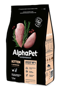 ALPHAPET Сухой полнорационный корм с цыпленком для котят, беременных и кормящих кошек, 1,5 кг