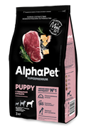 ALPHAPET Сухой полнорационный корм с говядиной и рубцом для щенков до 6 месяцев, беременных и кормящих собак крупных пород, 3 кг