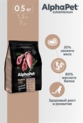 ALPHAPET Сухой полнорационный корм с ягненком и индейкой для щенков, беременных и кормящих собак мелких пород, 0,5 кг