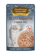 Деревенские лакомства конс. д/кошек «Лосось с кальмаром в нежном желе», пауч 70г ZB218930