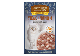 Деревенские лакомства конс. д/кошек «Утка с кроликом в нежном желе», пауч 70г ZB218886