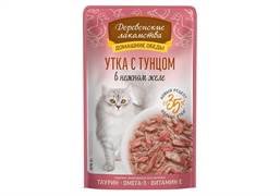 Деревенские лакомства конс. д/кошек «Утка с тунцом в нежном желе», пауч 70г ZB218893