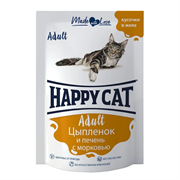 КОРМ HAPPY CAT ПАУЧ КУС.В ЖЕЛЕ Д/КОШ (ЦЫПЛ/ПЕЧЕНЬ/МОРК) 85г ZB406043