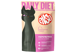 ENSO DAILY DIET Корм влажный полнорационный для взрослых кошек, профилактика стресса, кусочки в соусе с перепелкой, пауч 85г/24шт. (Без характеристики) ZB309334