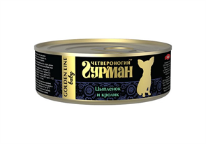 Четвероногий Гурман Golden line Цыпленок и кролик влажный корм для щенков жестяная банка 0,1 кг ZB546984