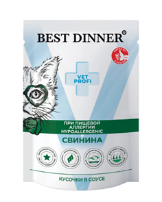 Best Dinner Vet Profi Hypoallergenic корм для кошек при пищевой аллергии и непереносимости, кусочки в соусе свинина, 85 гр MZB409433