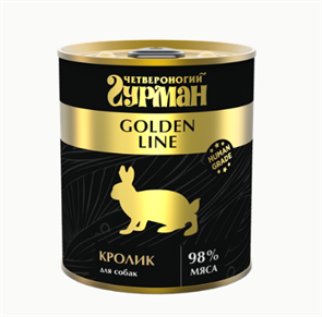 Четвероногий Гурман Golden line Кролик натуральный влажный корм для собак жестяная банка, 340 гр MZB543860