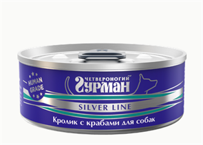 Четвероногий Гурман Silver line Кролик с крабами влажный корм для собак жестяная банка, 100 гр MZB549145