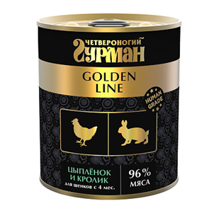 Четвероногий Гурман Golden line Цыпленок и кролик влажный корм для щенков, 340 гр MZB232966