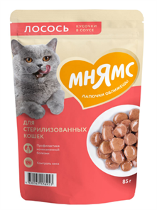{{productViewItem.photos[photoViewList.activeNavIndex].Alt || productViewItem.photos[photoViewList.activeNavIndex].Description || 'Влажный корм Мнямс Кусочки в соусе с лососем для стерилизованных кошек, 85 гр'}}