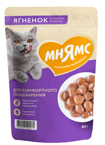 {{productViewItem.photos[photoViewList.activeNavIndex].Alt || productViewItem.photos[photoViewList.activeNavIndex].Description || 'Влажный корм Мнямс Кусочки в соусе с ягненком для комфортного пищеварения у кошек, 85 гр'}}