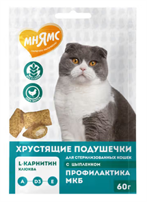 {{productViewItem.photos[photoViewList.activeNavIndex].Alt || productViewItem.photos[photoViewList.activeNavIndex].Description || 'Мнямс хрустящие подушечки для стерилизованных кошек с цыпленком и клюквой "Профилактика МКБ", 60 гр'}}
