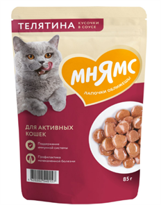 {{productViewItem.photos[photoViewList.activeNavIndex].Alt || productViewItem.photos[photoViewList.activeNavIndex].Description || 'Влажный корм Мнямс Кусочки в соусе с телятиной для активных кошек, 85 гр'}}