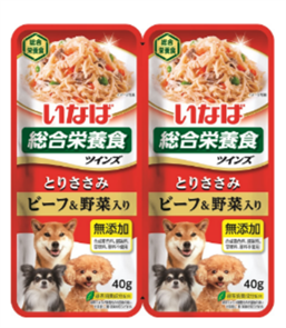 INABA ТВИНС Курица и говядина с овощами паучи для собак, 2*40 гр MZB617003