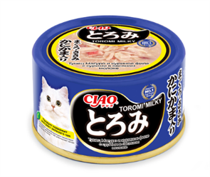 INABA CIAO Toromi Milky для кошек Тунец Магуро и куриное филе с сурими в овсяном молоке, ж/б 80 гр MZB947254