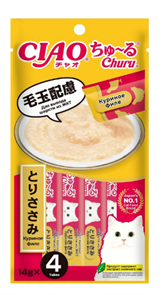 INABA ЧАО ЧУРУ пюре для вывода шерсти из ЖКТ с куриным филе для кошек, 14 гр*4 шт MZB947384