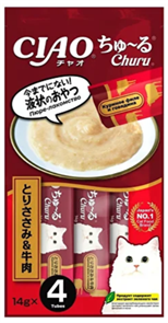 INABA ЧАО ЧУРУ пюре куриное филе и говядина для кошек, 14 гр*4 шт MZB947322