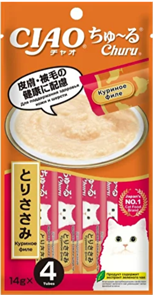 INABA ЧАО ЧУРУ пюре для кожи и шерсти куриное филе для кошек, 14 гр*4 шт MZB444944