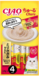 INABA ЧАО ЧУРУ пюре куриное филе и краб для кошек, 14 гр*4 шт MZB947223