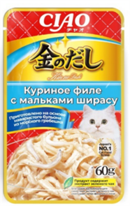 INABA ЧАО КИННОДАШИ Куриное филе с мальками ширасу Дополнительный рацион для кошек, 60 гр MZB644450