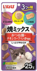 INABA ЯКИМИКСУ Cо вкусом кацуобуси, куриного бульона и кальмара  лакомство для кошек, 25 гр MZB635779