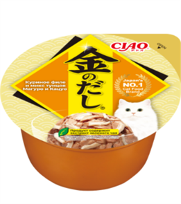 INABA Kinnodashi cup Куриное филе и микс тунцов Магуро и Кацуо Дополнительный рацион для кошек, 70 гр MZB947728