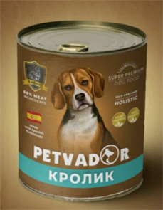 Petvador Полнорационный влажный корм для собак всех стадий жизни кролик, 400 гр MZB045539
