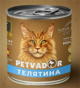 Petvador Полнорационный влажный корм для кошек телятина и перепелка, 240 гр MZB045492