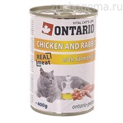 Консервы для кошек: курица и кролик (ONTARIO konzerva Chicken,Rabbit,Salmon Oil 400g)