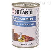 Консервы для кошек говядина и лосось ONTARIO konzerva Beef, Salmon, Sunflower Oil, 400  гр