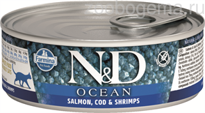 Н&Д влажный корм для кошек океан, лосось, треска и креветки /N&D CAT OCEAN SALMON, COD & SHRIMP, 80 гр
