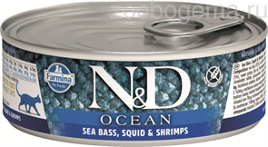 Н&Д влажный корм для кошек океан, сибас, кальмар и креветки /N&D CAT OCEAN SEA BASS, SQUID & SHRIMP, 80 гр