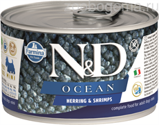 Н&Д влажный корм для собак океан, Сельдь и креветки мини /N&D DOG OCEAN HERRING & SHRIMP MINI, 140г